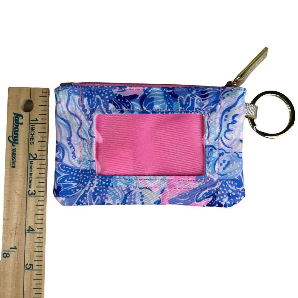 Lilly Pulitzer ID Case Blue Pink Shade Seekers Mini Coin Wallet Travel Keychain